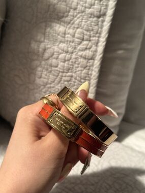Michael Kors Gold-tone and Orange Logo Bangle Set Bracelets Buckle